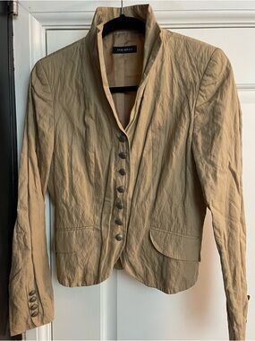Tailored Camel Button-Front Blazer